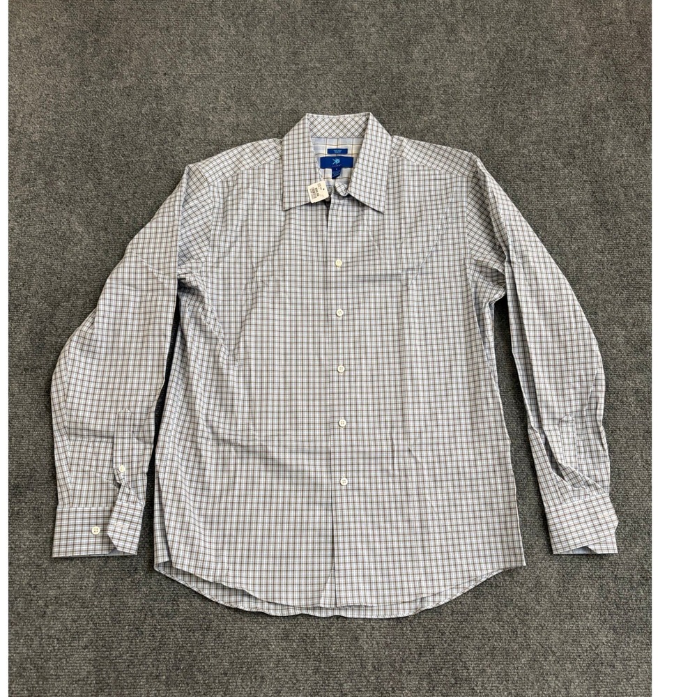 Egara Mens Non-Iron Slim Fit Button Up Shirt Blue Brown Check Size L NWT